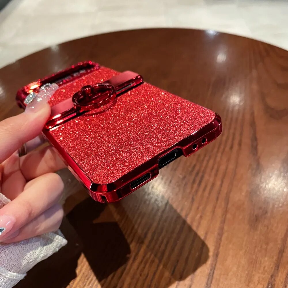 Red Glitter Bling Samsung Flip Case With Ring Holder