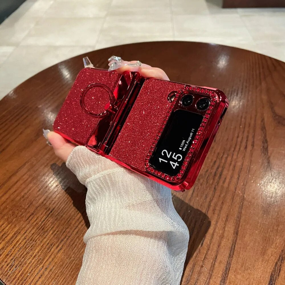 Red Glitter Bling Samsung Flip Case With Ring Holder