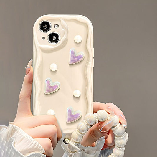 Milky White 3D Pearl and Heart iPhone Case with Charm