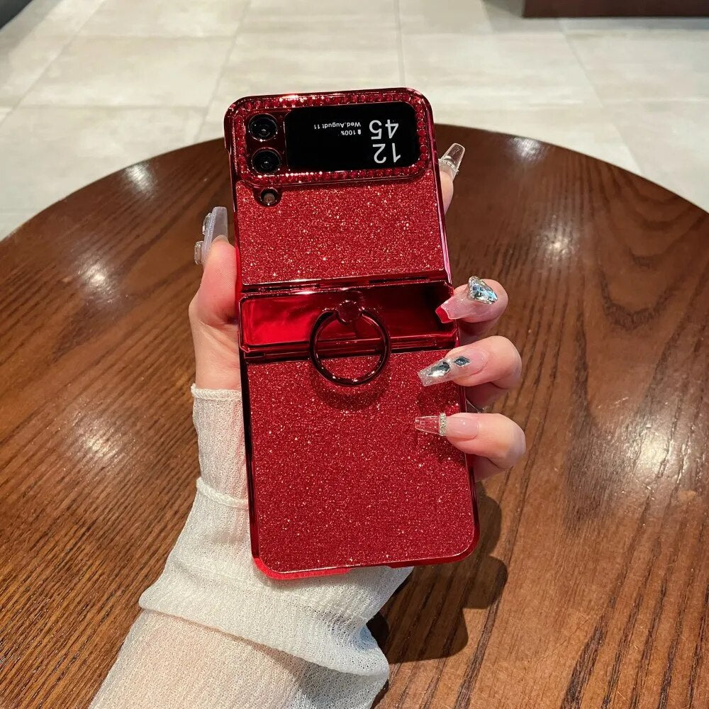 Red Glitter Bling Samsung Flip Case With Ring Holder