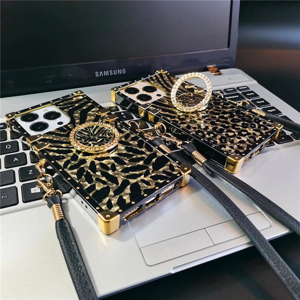 Luxury Gold Leopard Case For Samsung with Ring Holder